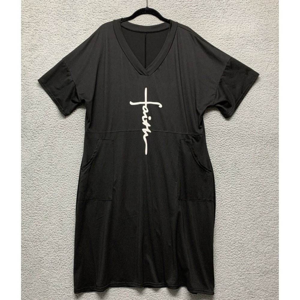 Women’s Size 3X Dress "Faith" Graphic Pockets V-Neck Short Sleeves Soft Stretch